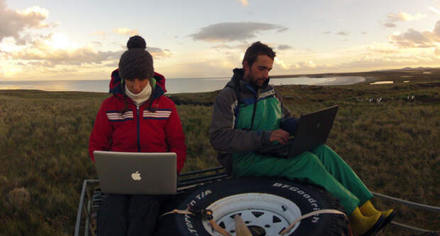 two researchers in the Falkland islands