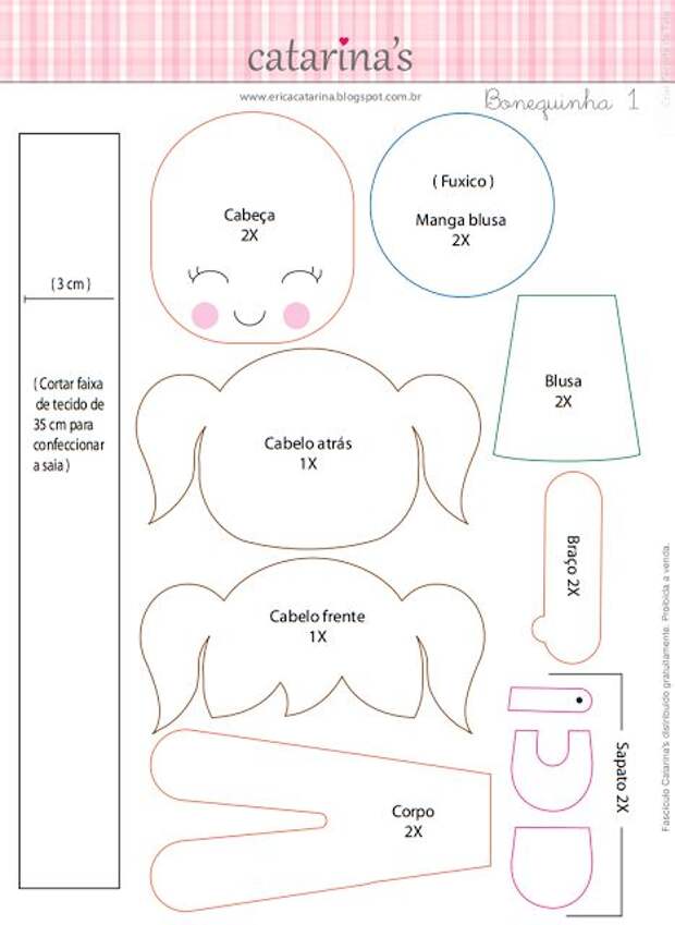 О Passo-а-Passo е ОС Moldes дас bonequinhas Эрика Catrarina