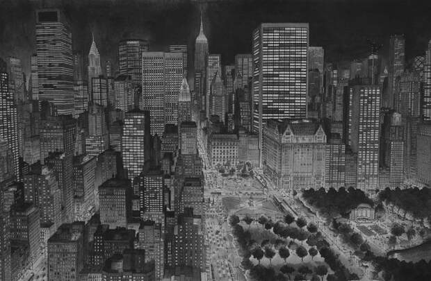 Нью-Йорк ночью город, память, рисунок