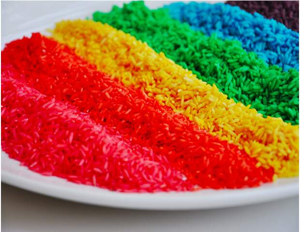 They can also have a blast playing with rainbow rice.