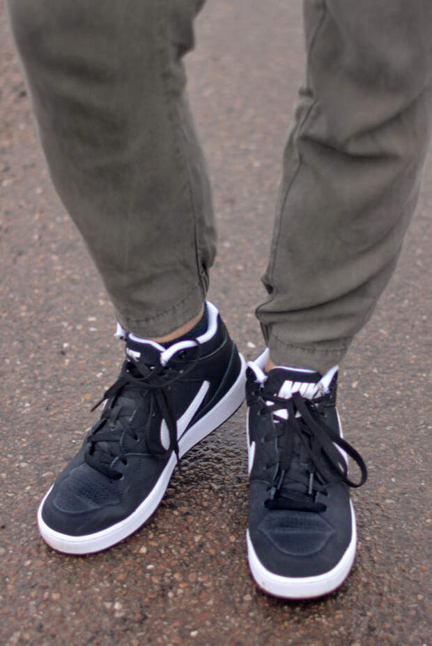 Sportswear: Track pants, Nike hi-tops