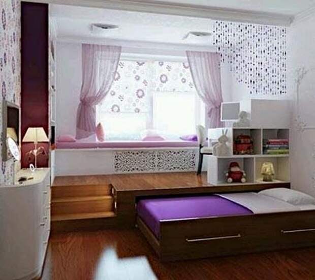кровать-подиум в интерьере детской комнаты