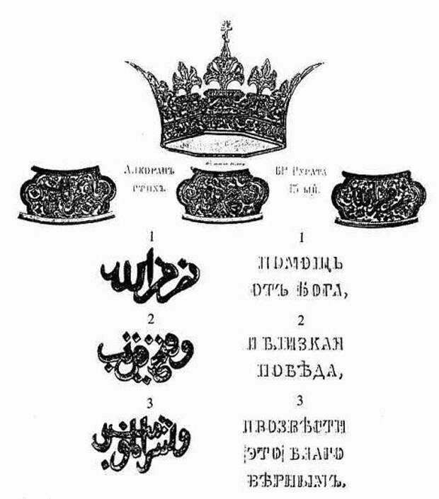 Рис. 88. Арабская надпись на шлеме Александра Невского. Рисунок из книги «Древности