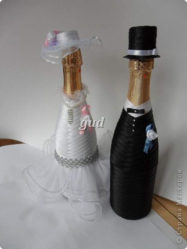 Декор предметов Мастер-класс Свадьба Аппликация Свадебные бутылочки и МК Ленты фото 23
