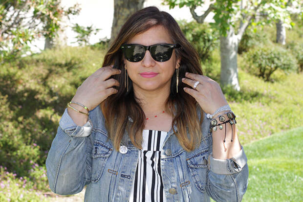 Rossana Vanoni bracelets earrings and sunglasses outfit close up
