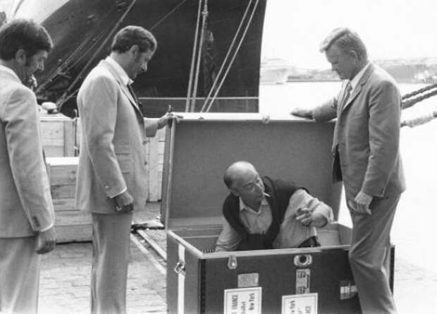 Жерар Ури на съемках фильма "Супермозг", 1968 год