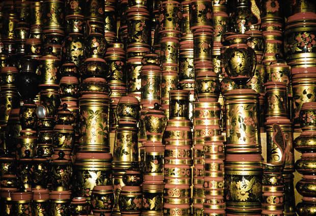 Russia, lacquer ware displayed at GUM Department Store in Moscow Russia, lacquer ware displayed at GUM Department Store in Moscow