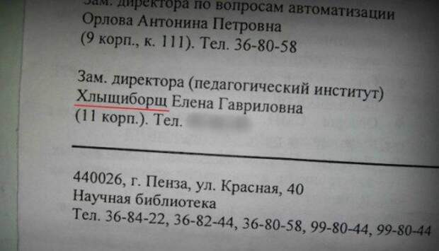 Забавные фамилии