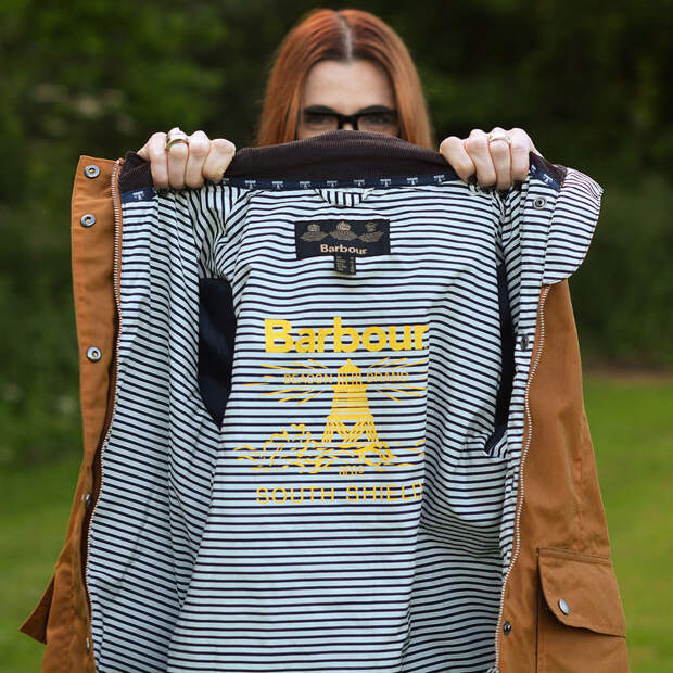 Tobacco-coloured waxed Barbour jacket
