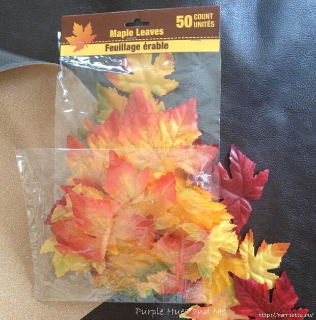 Декоративная салфетка из искусственных осенних листьев (2) (692x700, 424Kb)