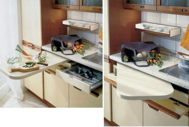 Покупайте функциональную мебель, например, кухонный шкаф с выдвижной разделочной доской.