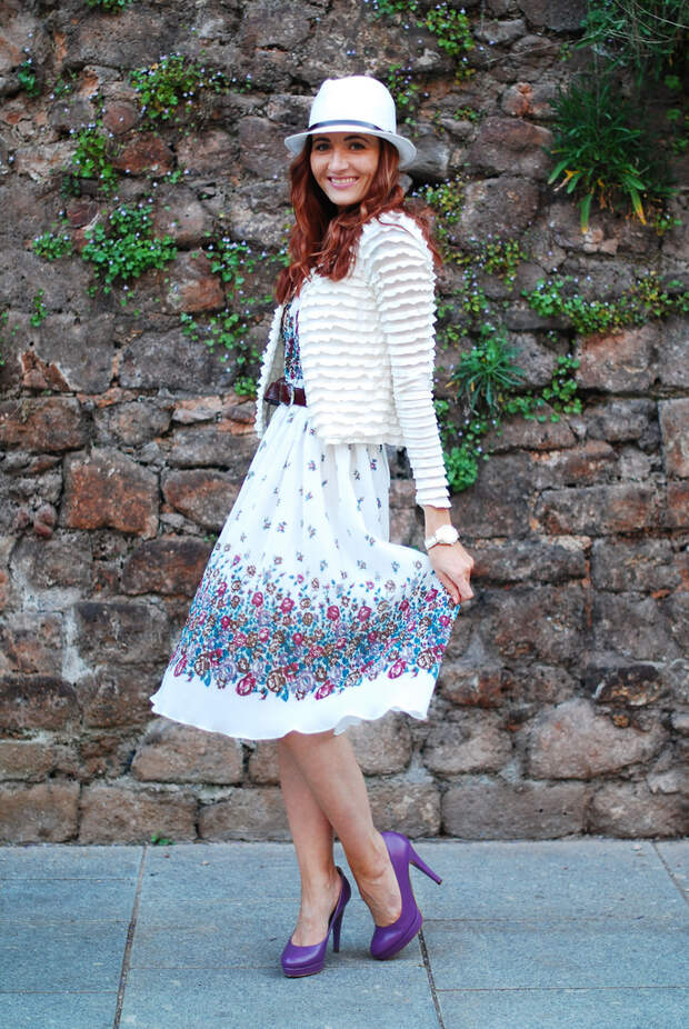 Floral dress & ruffled cardigan