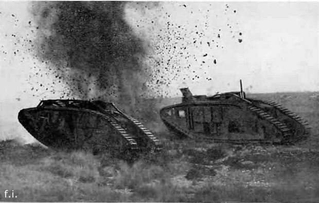Mark V tank on the attack during “The battle of the mud”