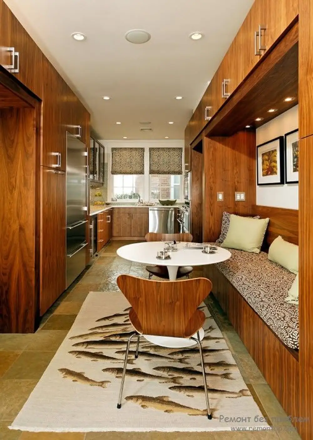 дизайн узкой кухни со спальным местом