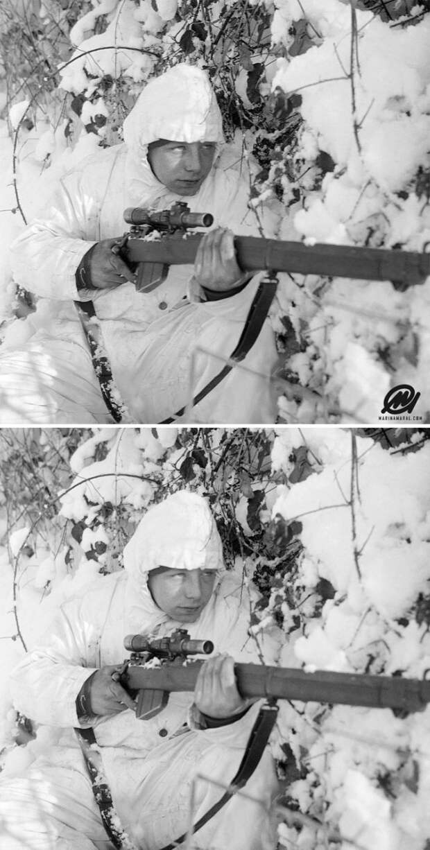 A 1st Royal Ulster Rifles, 6th Airborne Division (UK) Sniper, On Patrol In The Ardennes, Wearing A Snow Camouflage Suit. 14 January 1945