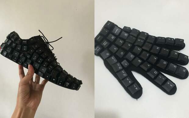 Креатив зашкаливает: дизайнер делает обувь и аксессуары из клавиатур