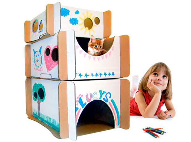 Украшаем домик для кошки из коробки