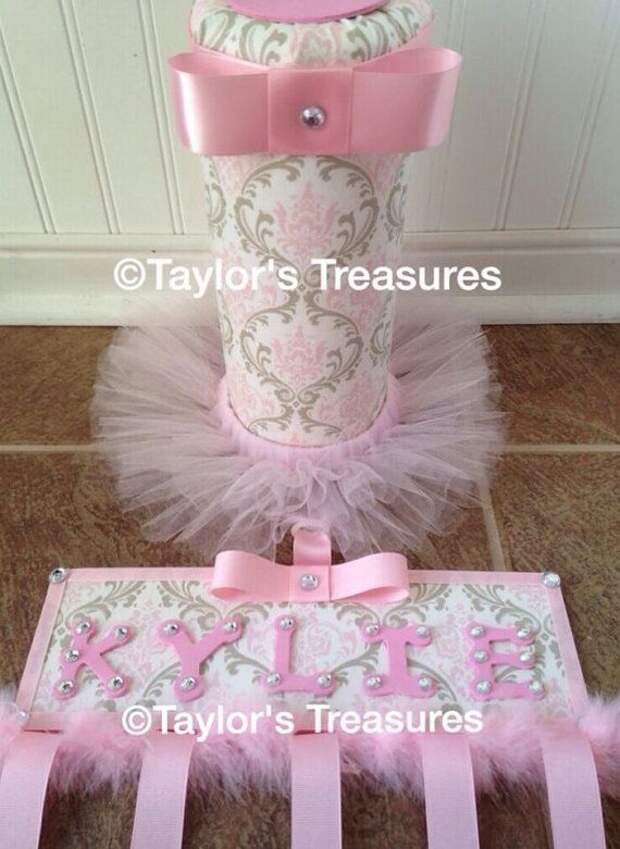 Taylors Treasures  - Hair Bow holder & Tutu Headband Holder Set - Matches Carousel Designs Pink and Taupe Damask on Etsy, $45.99: 