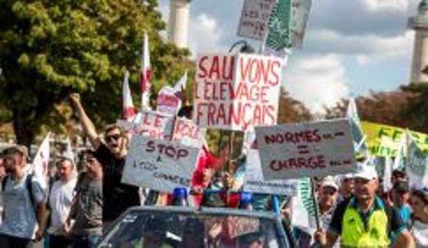 Во время массовой акции протеста фермеров во Франции