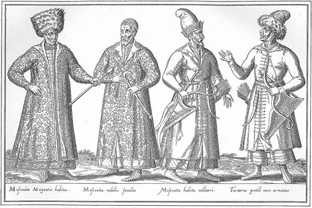 Русские и татарский воины. Иллюстрация из книги Герберштейна