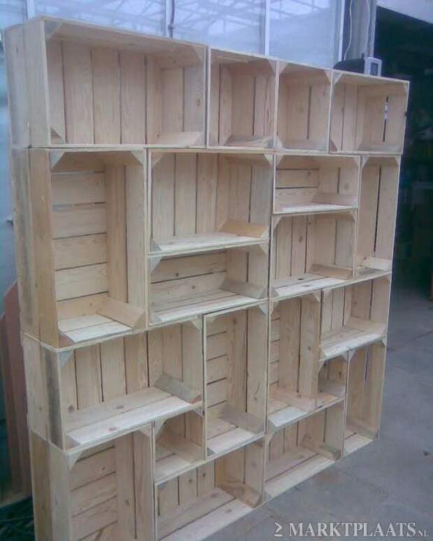 DIY idea: Shelf out of crates. Awesome way to have modern decor, without sacrificing a kind of rustic feel.Would make a great room divider