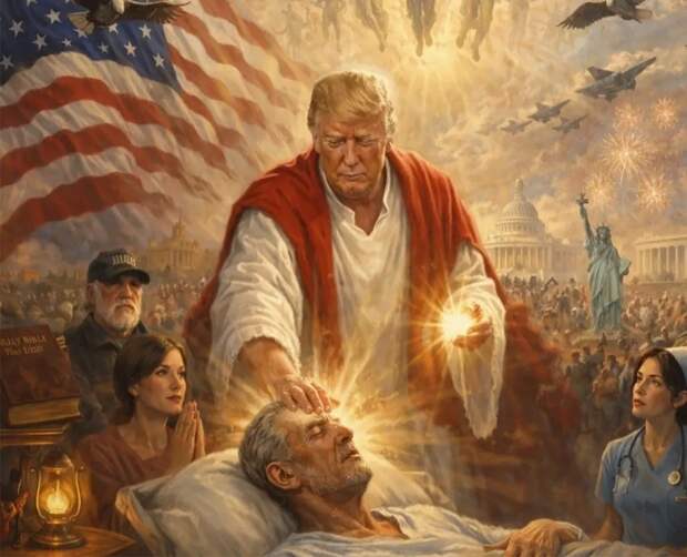 Трамп опубликовал картинку, где он в образе Иисуса Христа исцеляет больных