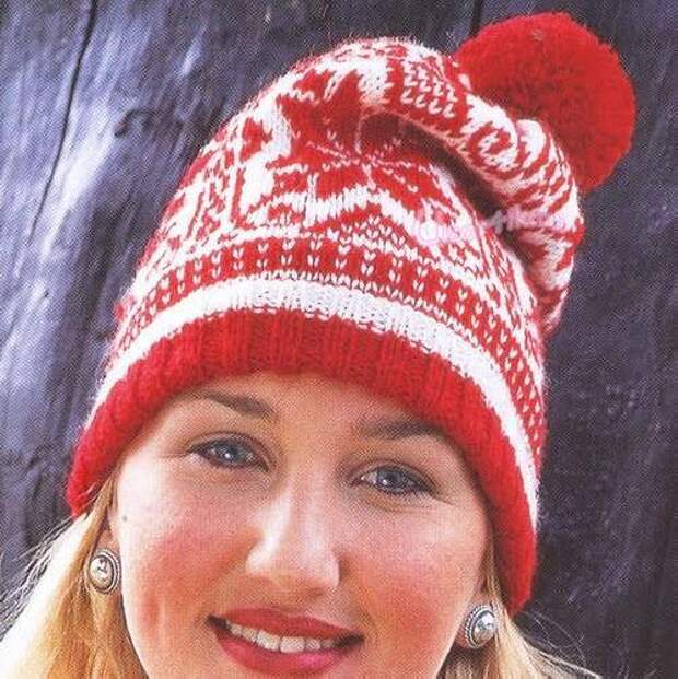 Женская шапка с норвежским рисунком