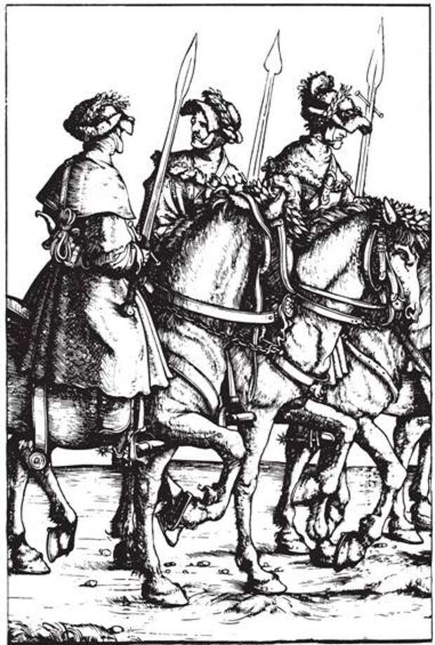 Разные виды кабаньих мечей. Иллюстрация из книги "Триумф императора Максимилиана", 1526 год