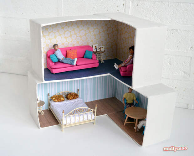 DIY a dollhouse out of a shoebox.
