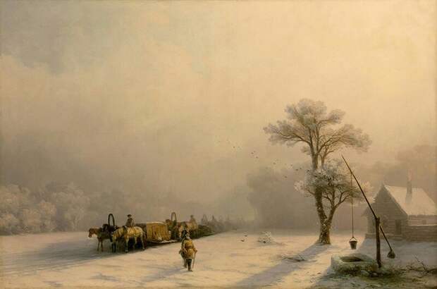 Зимний обоз в пути.<br>(1857). Автор. И.К.Айвазовский. Зимний обоз в пути.<br>(1857). Автор. И.К.Айвазовский.