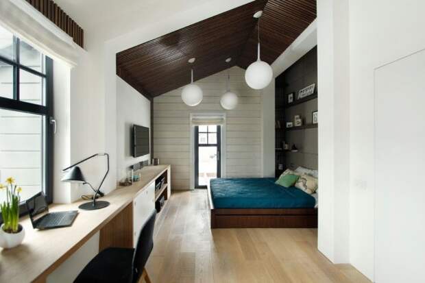 Спальня в современно стиле с рабочей зоной