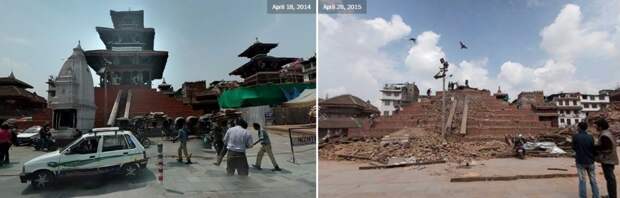 Площадь Дурбар (Дворцовая площадь) в Катманду землетресение, непал, памятники, разрушение, тогда и сейчас
