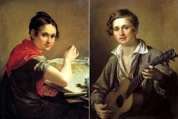 В. Тропинин. Слева – Золотошвейка, 1826. Справа – Гитарист, 1823 В. Тропинин. Слева – Золотошвейка, 1826. Справа – Гитарист, 1823
