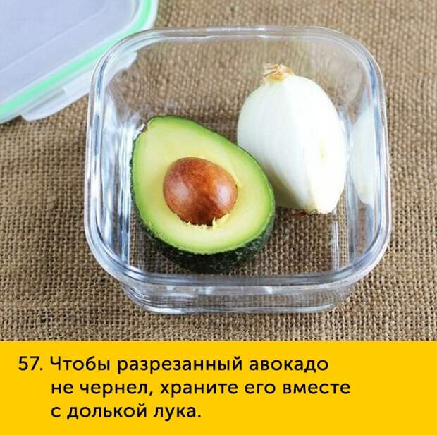 57 Чтобы разрезанный авокадо не чернел храните его вместе с долькой лука