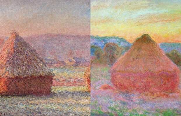 Другие картины серии работ «Стога сена»: «Стога сена (иней, рассвет)» (1889) и «Стога сена в конце дня» (осень 1891).