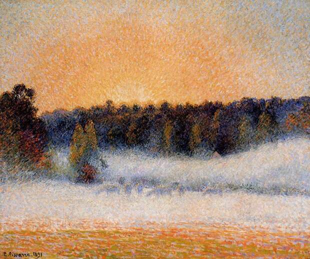 Setting Sun and Fog, Eragny. (1891). Писсарро, Камиль