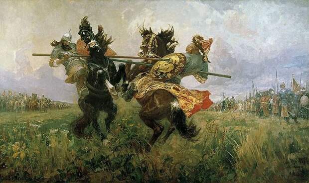 Авилов. Поединок Пересвета с Челубеем на Куликовом поле. 1943 г.