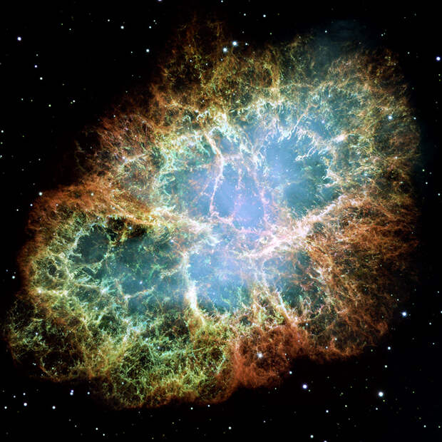 This new Hubble image - among the largest ever produced with the Earth-orbiting observatory - gives the most detailed view of the entire Crab Nebula ever. The Crab is among the most interesting and well studied objects in astronomy. This image is the largest image ever taken with Hubble's WFPC2 camera. It was assembled from 24 individual exposures taken with the NASA/ESA Hubble Space Telescope and is the highest resolution image of the entire Crab Nebula ever made.