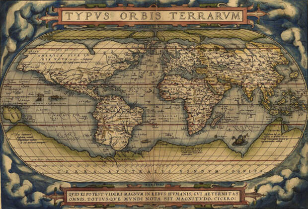 Карта мира Абрахама Ортелия (1564), создателя первого атласа в его современном виде
