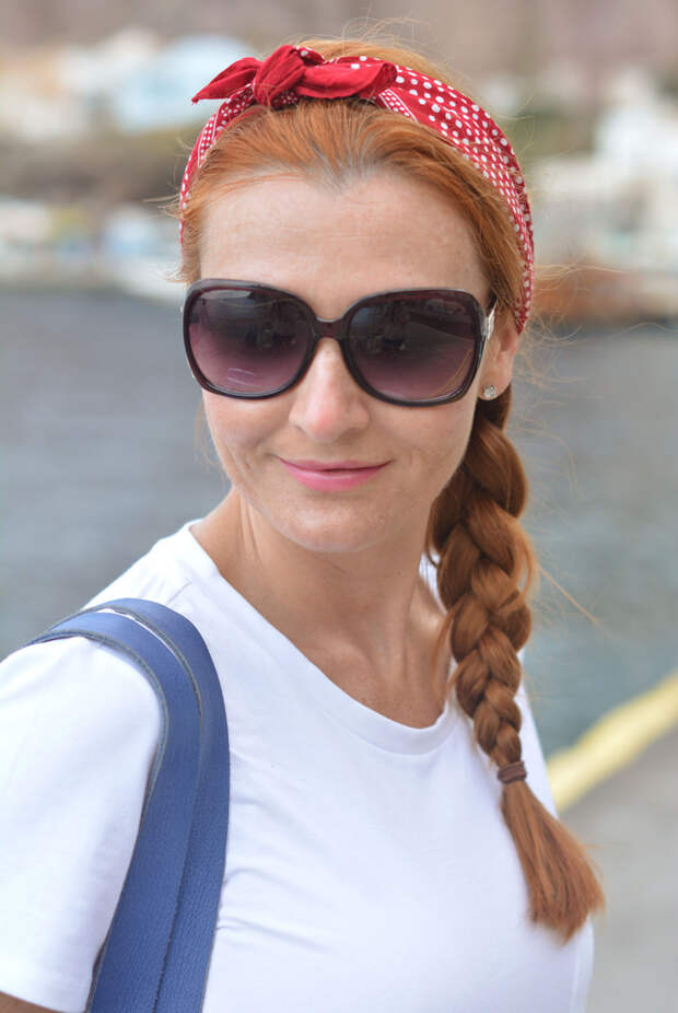 Classic white tee, red bandanna in with braid | Not Dressed As Lamb