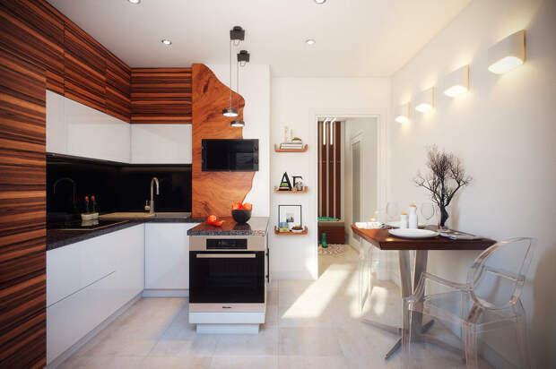 Кухня в цветах: черный, серый, светло-серый, белый, темно-коричневый. Кухня в стиле экологический стиль.