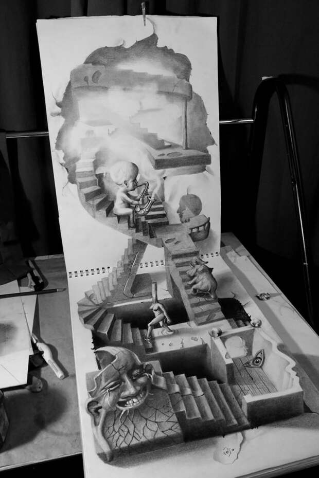 трехмерные рисунки простым карандашом 3d иллюзии  (6)