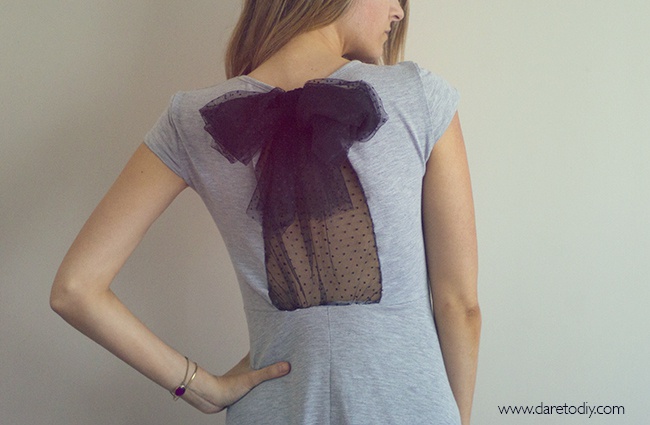Вставка из фатина на трикотажном платье (Diy)