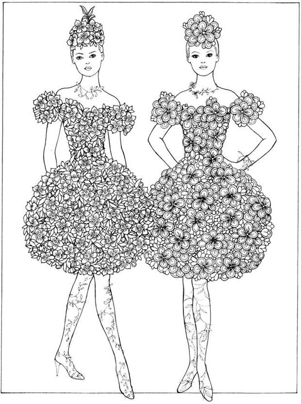 Creative Haven Flower Fashion Fantasies Coloring Book: 
