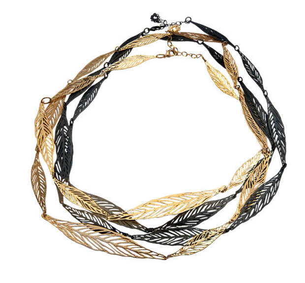 black and gold Leaf Strand Metal Lace Necklace