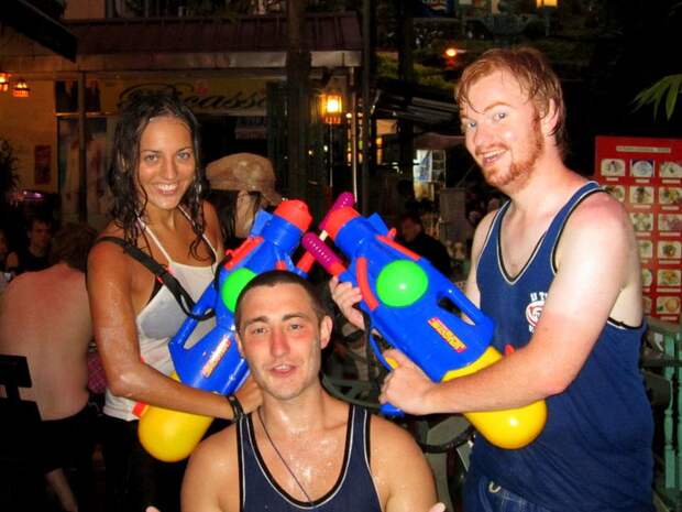 Kate, Ste and Darren in Bangkok for Songkran