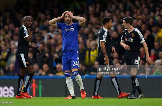Gary Cahill of Chelsea puts his hands on his head during the Barclays Premier League match between Chelsea and Watford at Stamford Bridge on December 26, 2015 in London, England.