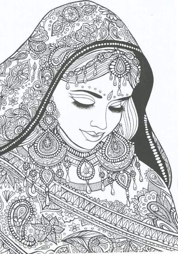 Indian Bride free printable adult coloring pages: 