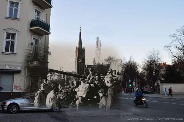 28. Берлин 1945-2010. В Районе Нойкельн после боев. На углу Ширкер штрассе и Карл Маркс штрассе. Связь времен, берлин, история, фото