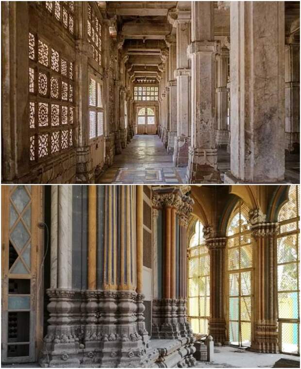 Внутри мавзолея также присутствует резной декор и обилие белого мрамора (Mahabat Maqbara, Джунагадх). Внутри мавзолея также присутствует резной декор и обилие белого мрамора (Mahabat Maqbara, Джунагадх).